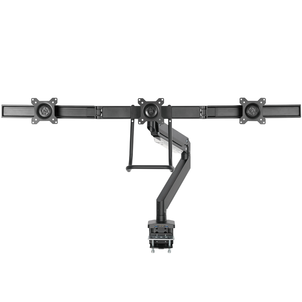 HF-DTMT565: Triple Screen Desktop Display Mount - Full Motion – Fits Monitors 17 to 27 inch